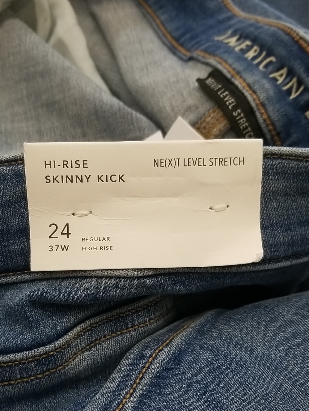 NWT American Eagle Light-Mid Blue Stretch Hi-Rise Skinny Kick Jeans Size 24 - Picture 5 of 7